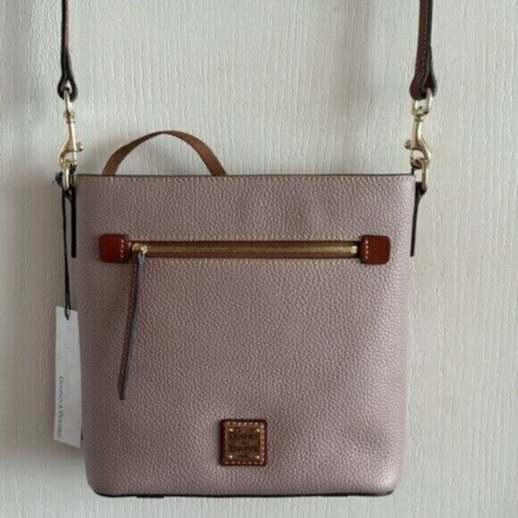 Dooney & Bourke Crossbody Pebble Grain Leath Oyster Zip Handbag Purplish Grey - Picture 12 of 14